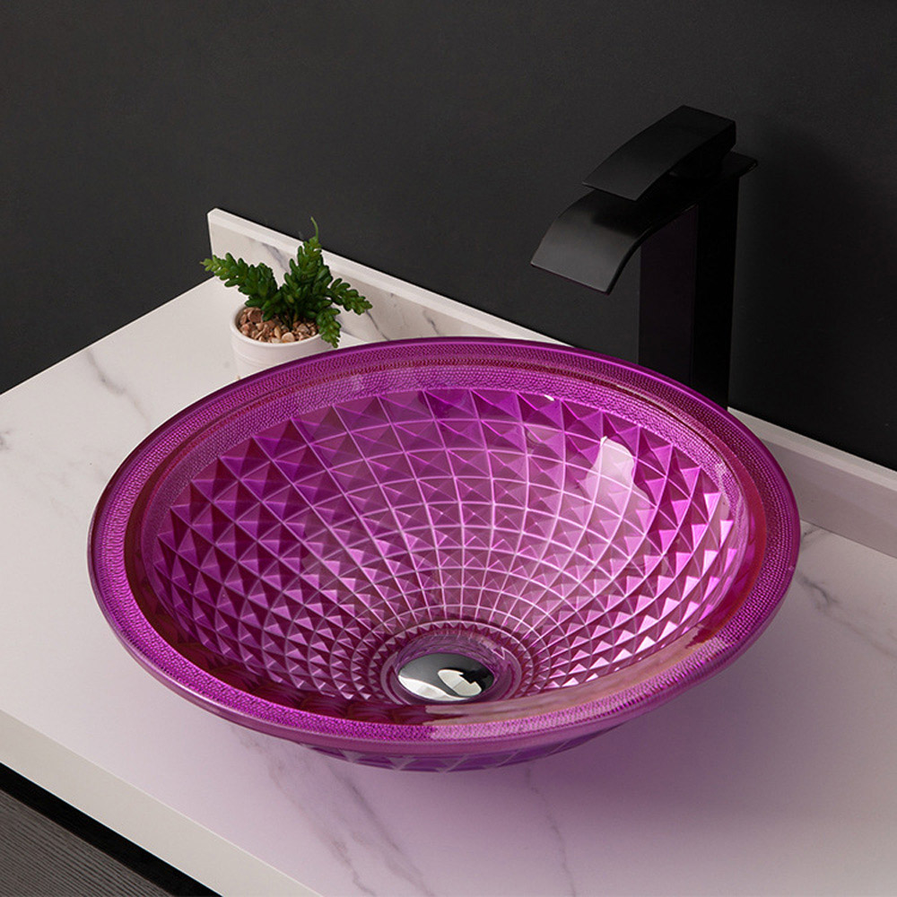 Luxury Glass Vessel Sink Bathroom Basin Crystal Glass Wash Basin For Hotel