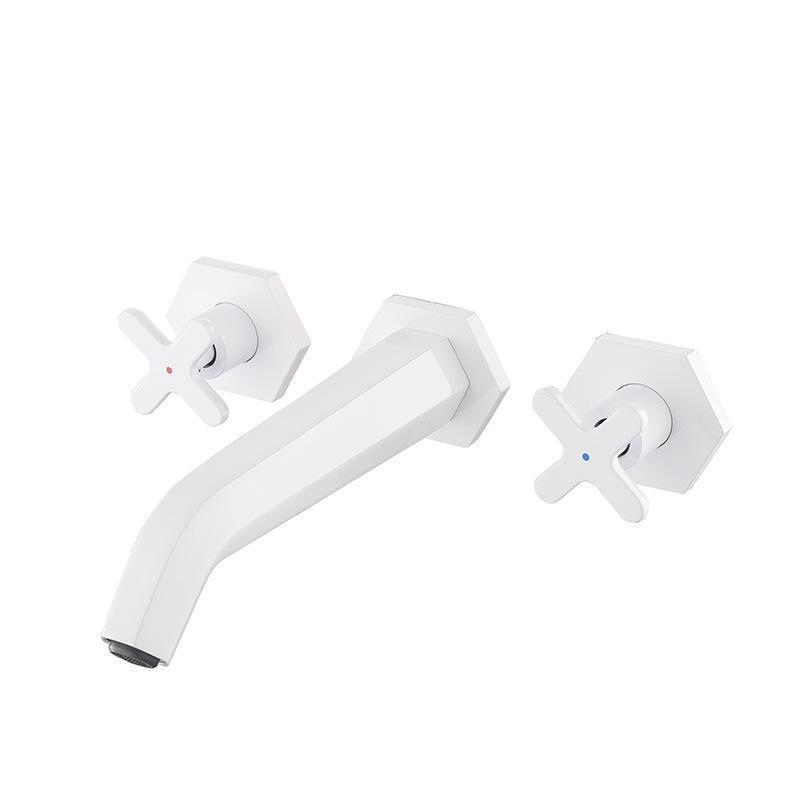 Bathroom Sink Faucet Wall Mounted Dual Cross Handles Vanity Sink Mixer Tap