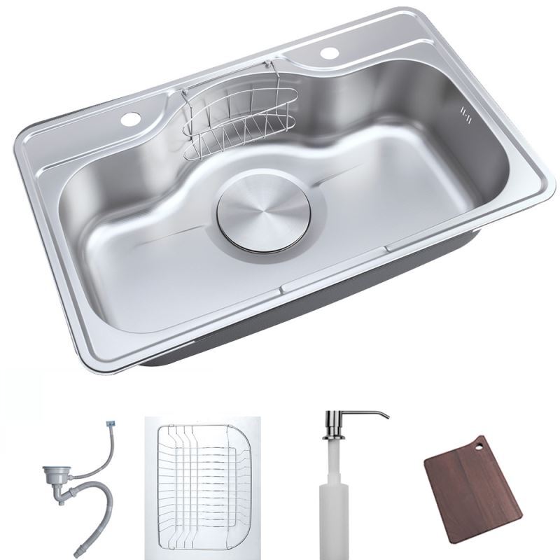 Silver Kitchen Sink 34.65*20.28" Nano Coating Drop in Stainless Steel Single Bowl Bar Sink