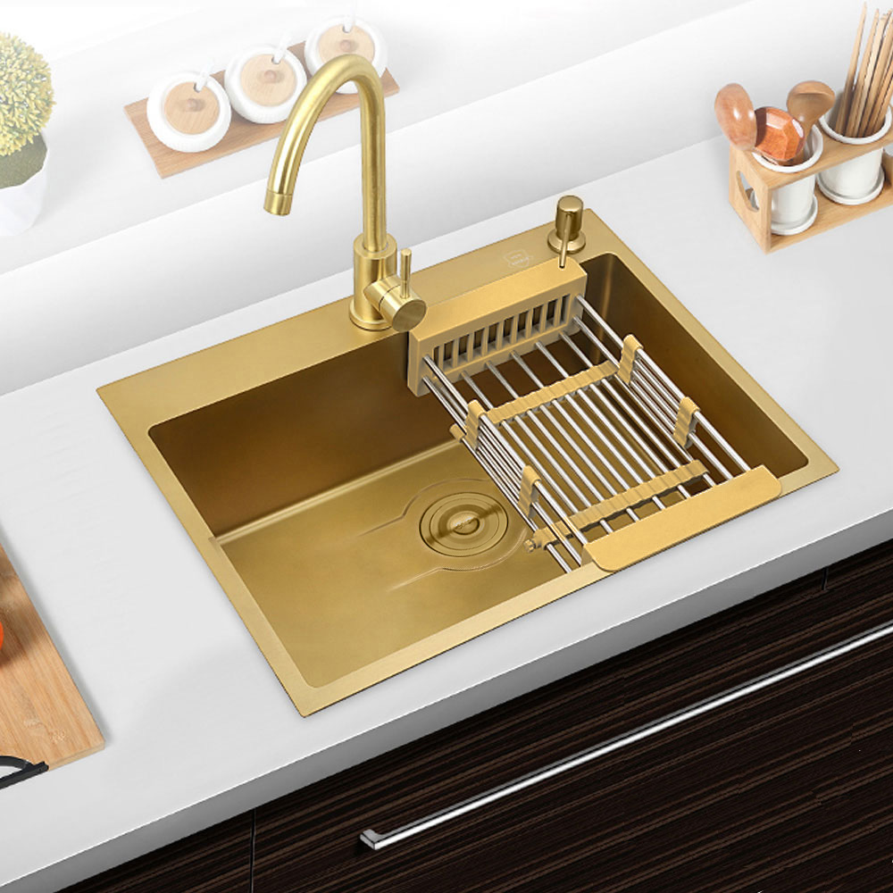 Gold Kitchen Sink Stainless Steel Single Sink 23.62"*17.72"