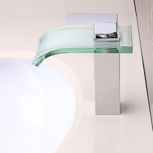 Glass Waterfall Bathroom Sink Faucet Single Hole Mixer Tap