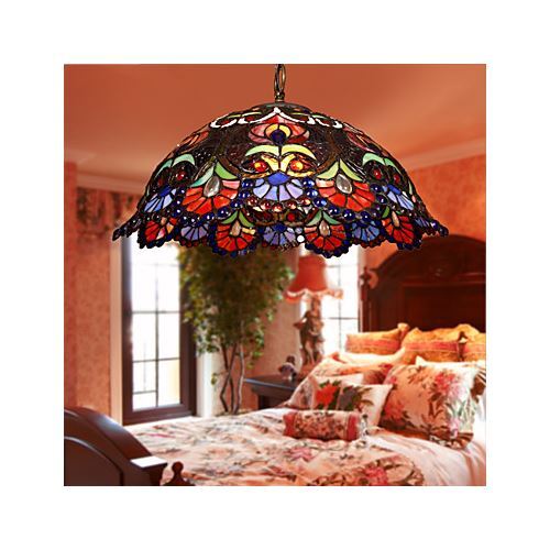 Stained Glass Pendant Light with 2 Light in Artistic Patterned Shade