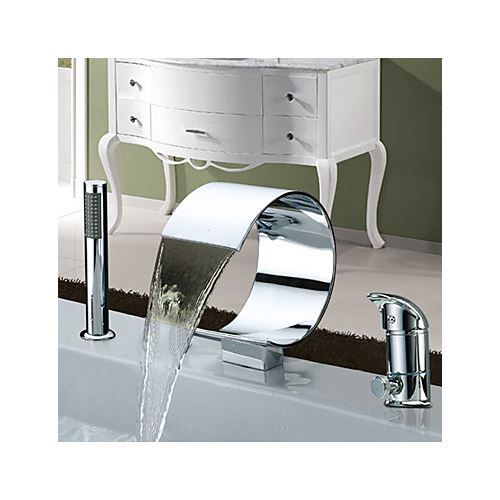 Widespread Contemporary Single Handle Chrome Finish Waterfall Tub