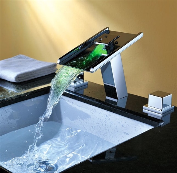 Contemporary Waterfall Color Changing Bathroom Sink LED Faucets