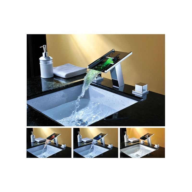 Contemporary Waterfall Color Changing Bathroom Sink LED Faucets