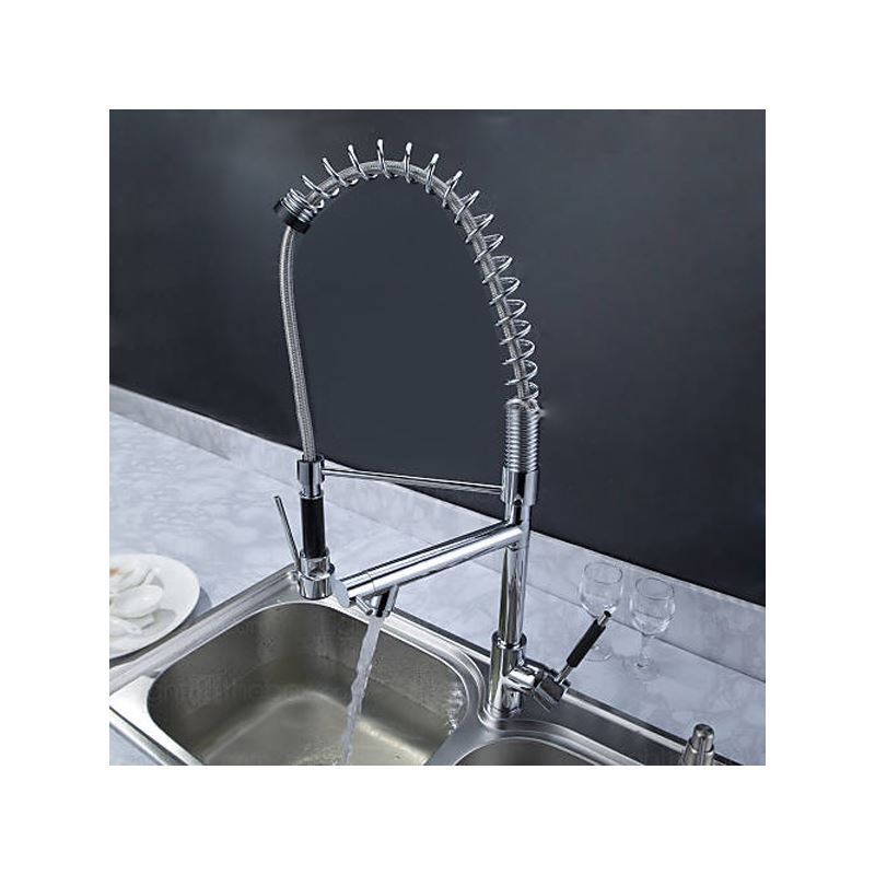 Solid Brass Spring Kitchen Faucet with Two Spouts Kitchen Tap(Chrome