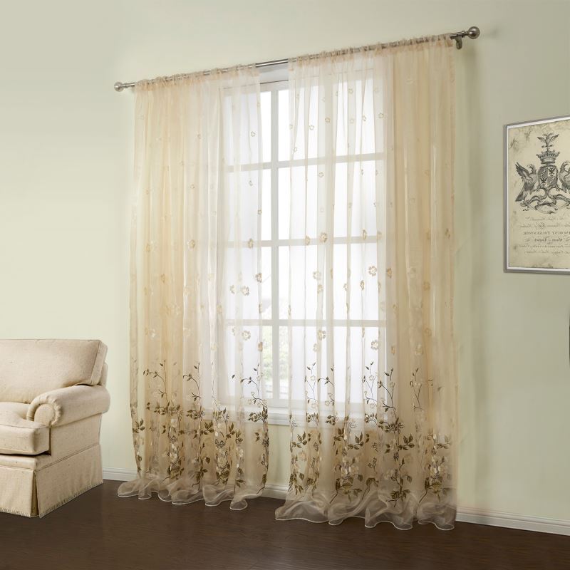Curtains Sheer Curtains ( One Panel ) Country Embroidered Beige
