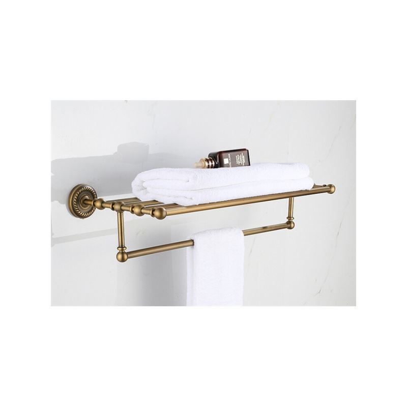 Antique Brass Bathroom Shelf With Towel Bar