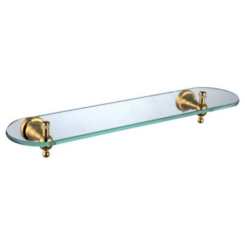 Contemporary Golden Glass Shelf Singlelayer Brass Bath Shelf