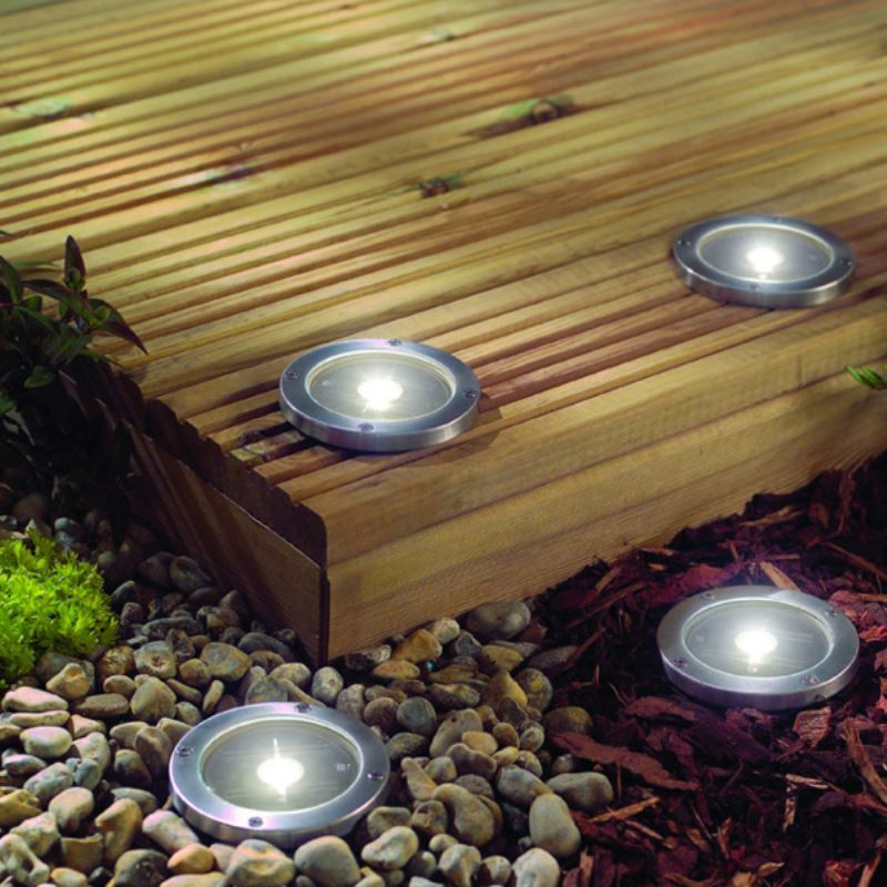 Solar Deck Lights LED Ground Lights Stainless Steel (a set of four