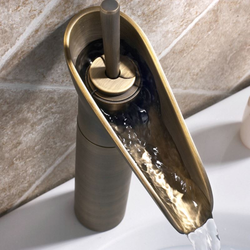 Antique Copper Finish Waterfall Bathroom Sink Faucet