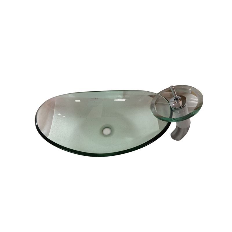 Round Tempered Glass Vessel Sink With Waterfall Faucet ,Pop Up drain