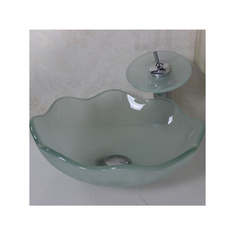 Victory Round Frosted Tempered glass Vessel Sink With Waterfall Faucet