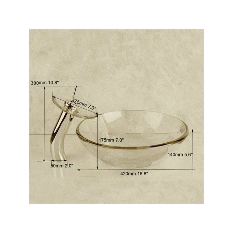 Frosted Round Tempered glass Vessel Sink With Waterfall Faucet