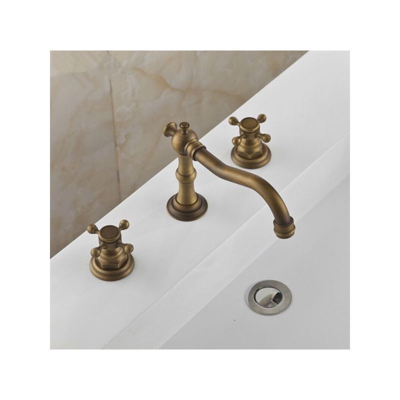 Antique Sink Faucet Brass Finish Widespread Bathroom Sink Faucet