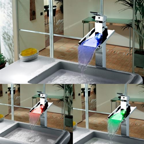 LED Waterfall Basin Tap Bathroom Light Up Faucet