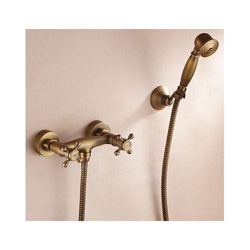 Wall Mount Antique Brass Hand Held Shower Head Double Handle