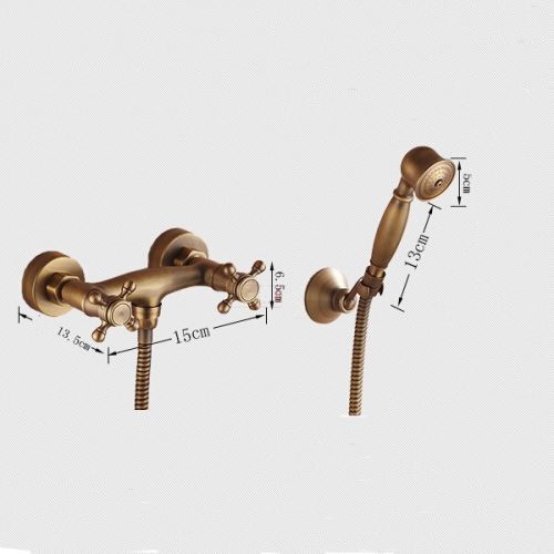 Wall Mount Antique Brass Hand Held Shower Head Double Handle