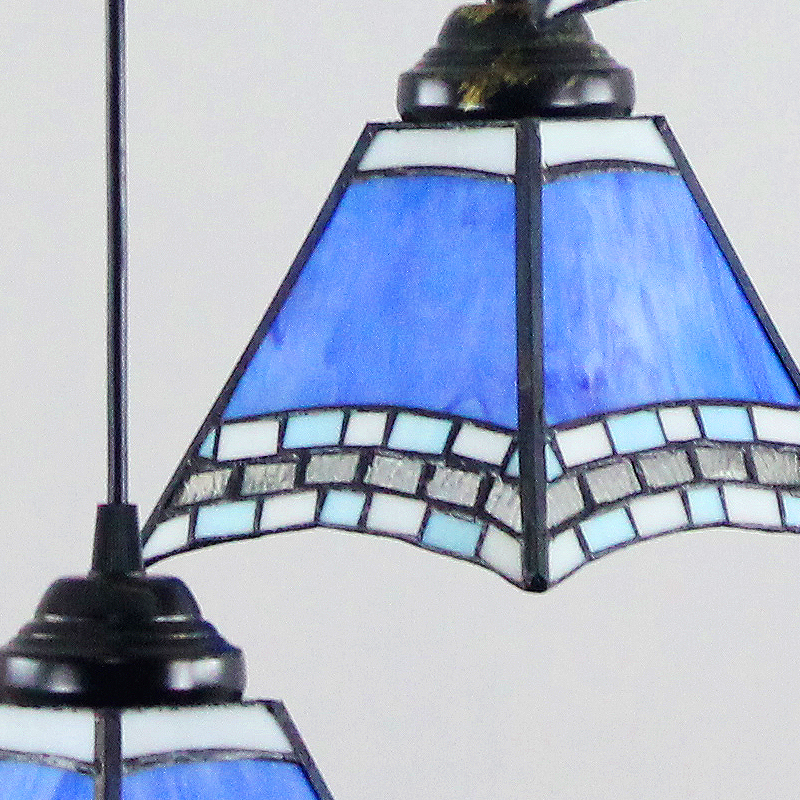 Vintage Tiffany Pendant Ceiling Lighting 3 Lights w/ Blue Glass Lamp