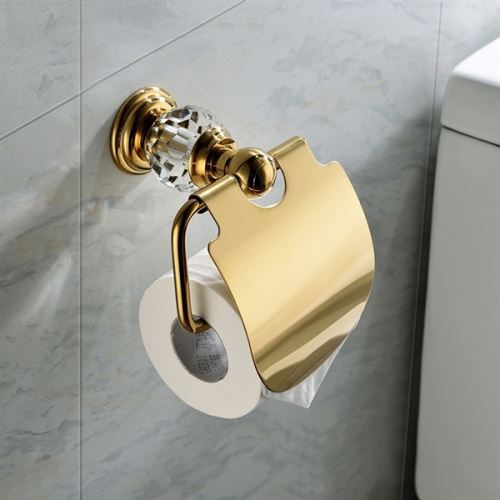 Contemporary Toilet Paper Holder Wall Mounted Golden Copper & Natural