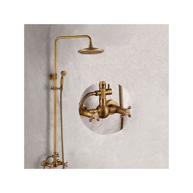 Antique Brass Shower Fixture Bathroom Shower Mixer Shower Head + Hand