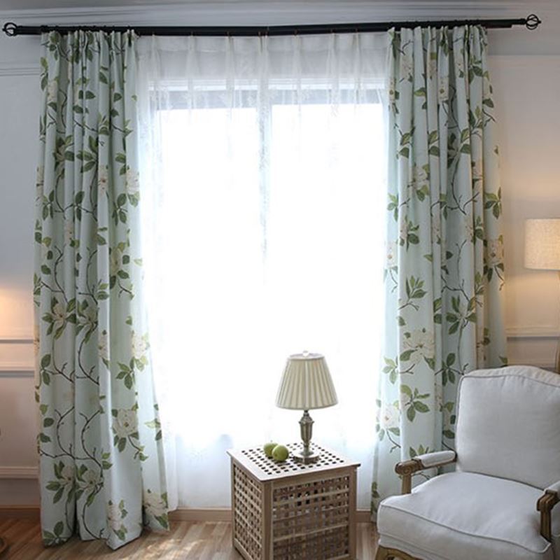 Landhaus Vorhang aus Leinen Blumen Muster