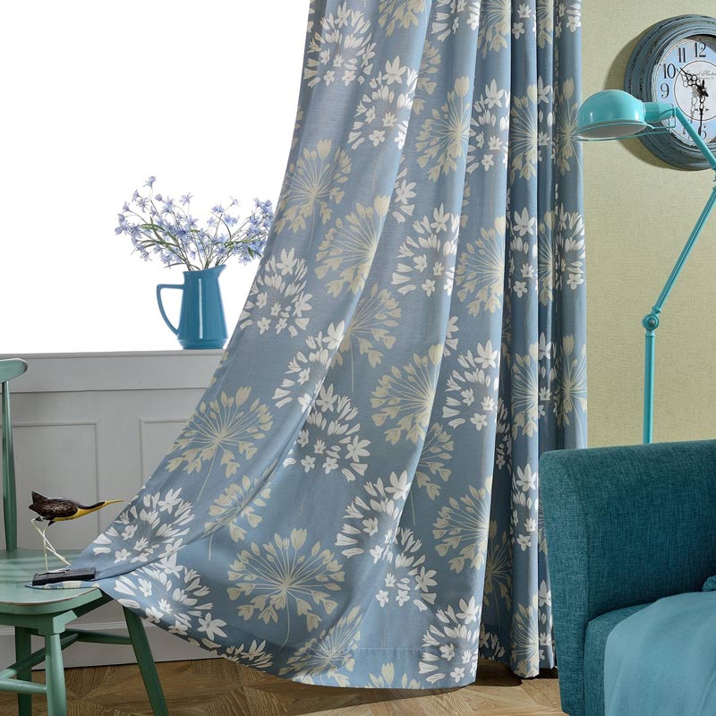 Japanisch Vorhang Blau Blumen Muster Design im Schlafzimmer