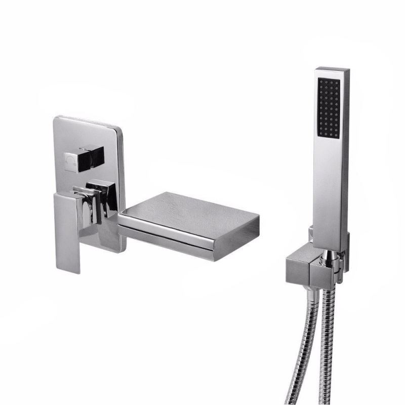 Wannenarmatur Wandmontage Wasserfall mit Handbrause in Chrom oder Schwarz