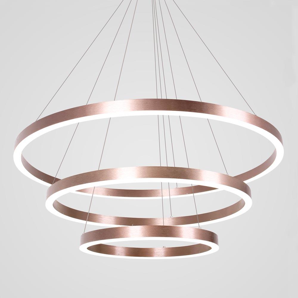 Moderne Led Pendelleuchte Ringe Design 3 flammig gebürstet