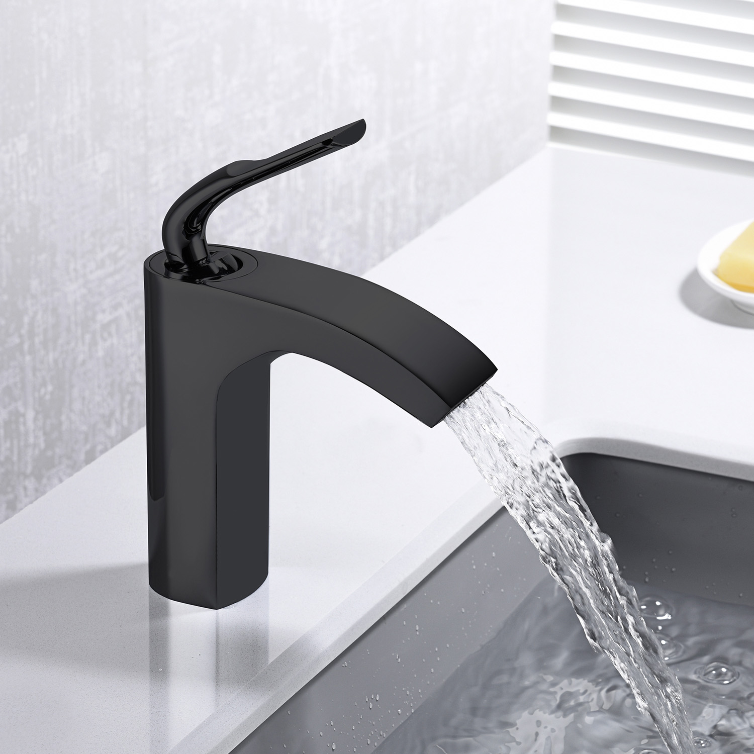 Wasserfall Wasserhahn aus Messing Schwarz/ Chrom Bad