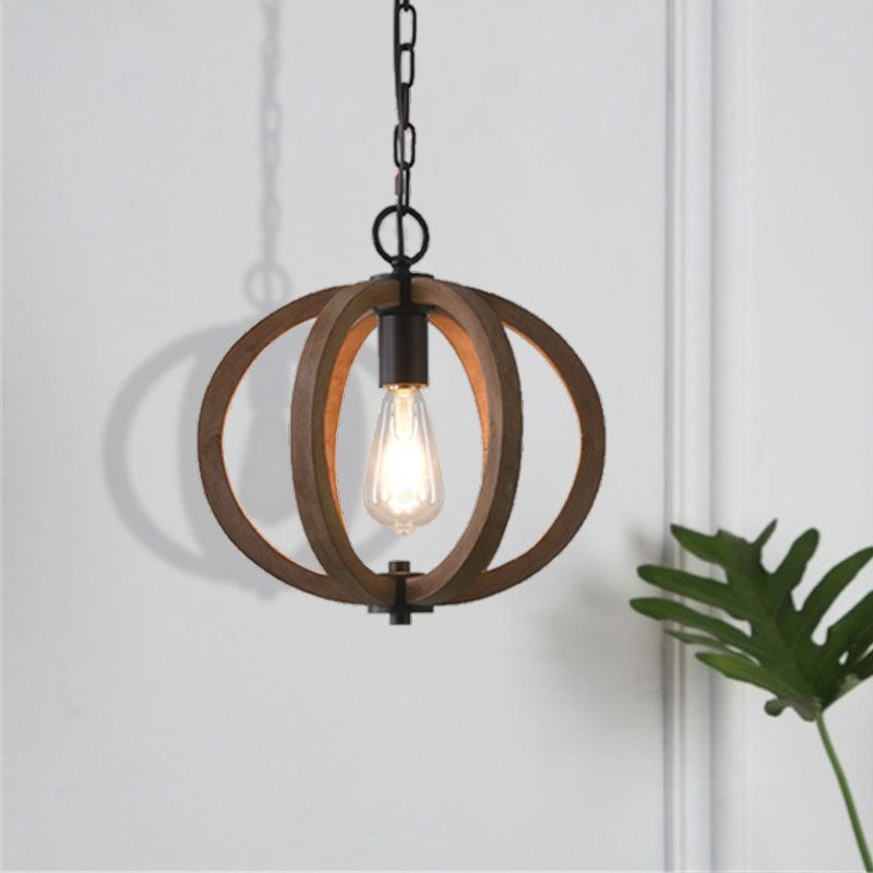 Vintage Hängeleuchte aus Holz Kugel Design 1 flammig