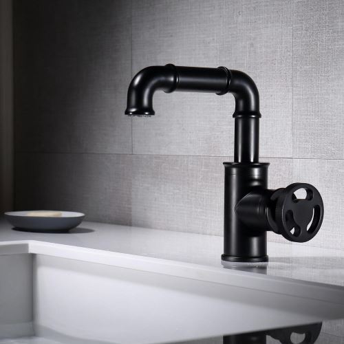 Waschtischarmatur Einhand Mischbatterie aus Messing L Design in Schwarz