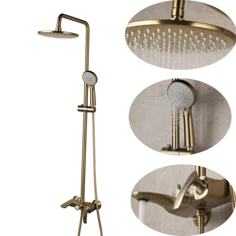 Duschsystem Aufputz Regendusche Set mit Wanneneinlauf in Gold Gebürstet