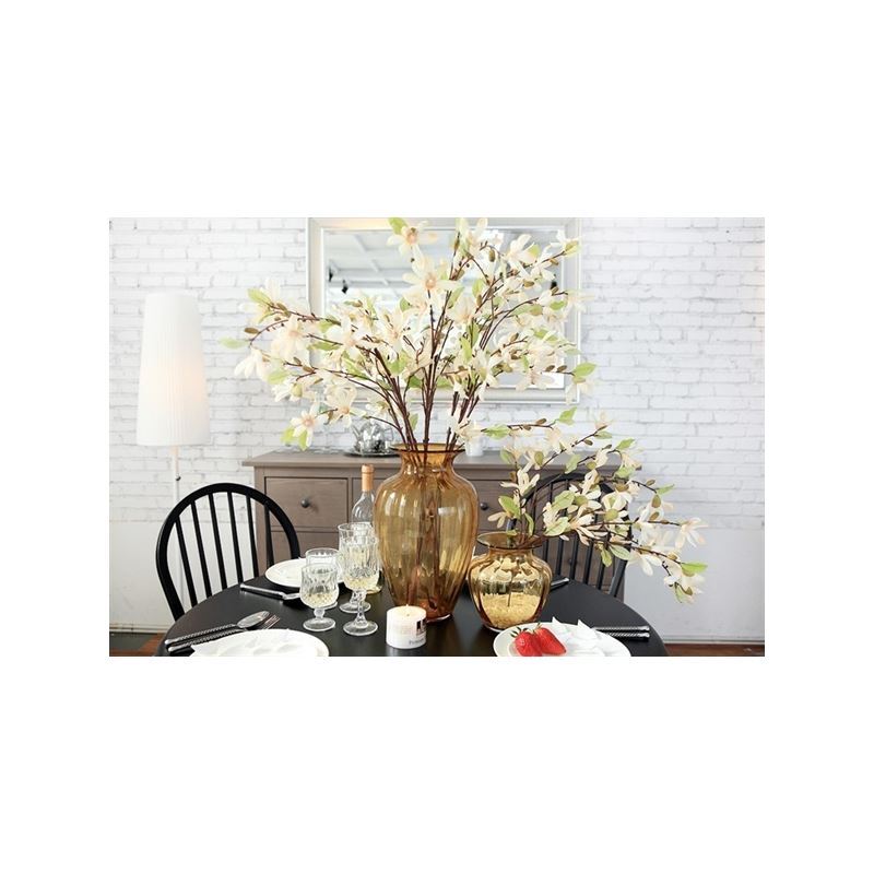 Ausverkauft Magnolie Seidenblumen, winzige Glas Vase(Bernstein