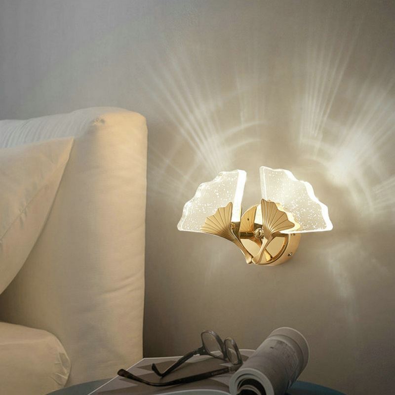 Applique murale LED forme créatif en feuille de ginkgo cristal pour chambre à coucher