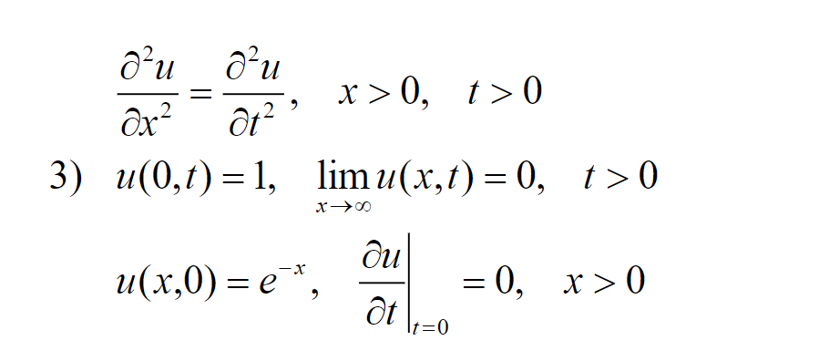 Solve the following partial differential equations using the Laplace
