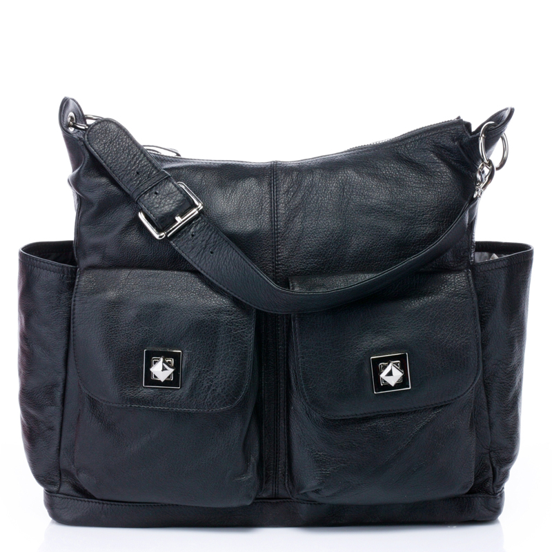 large capacity Baby Black Soft Italian Leather Diaper Bag Mummy Bag