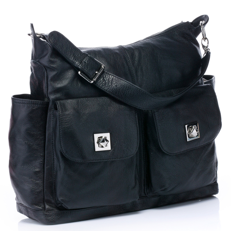 large capacity Baby Black Soft Italian Leather Diaper Bag Mummy Bag