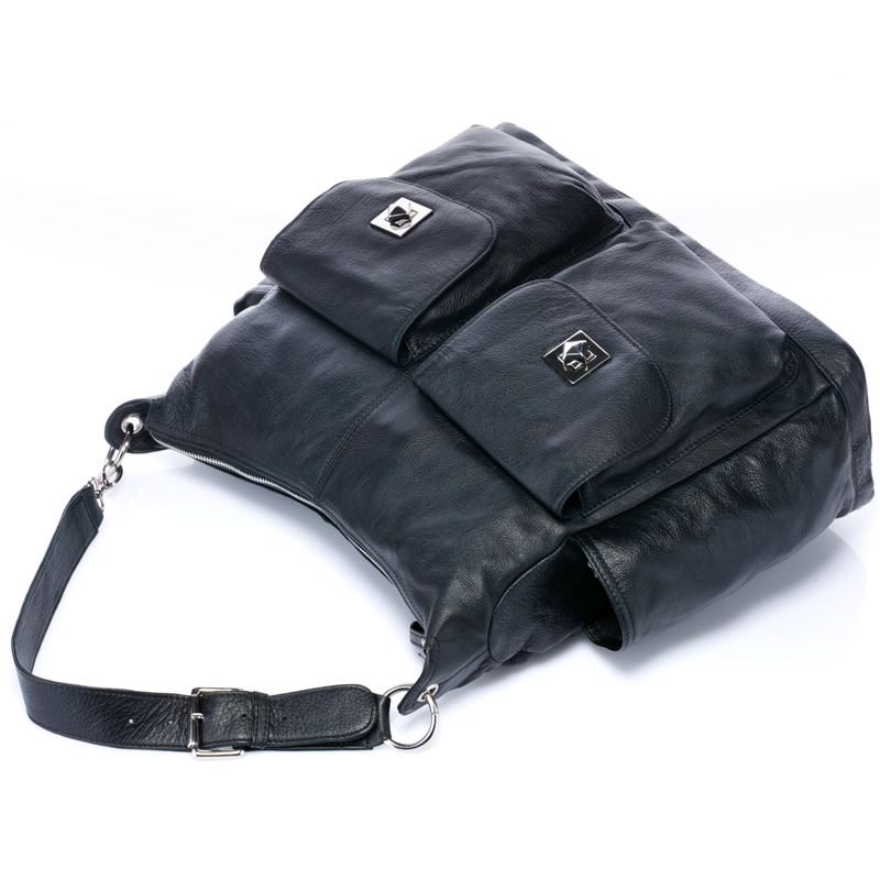 large capacity Baby Black Soft Italian Leather Diaper Bag Mummy Bag