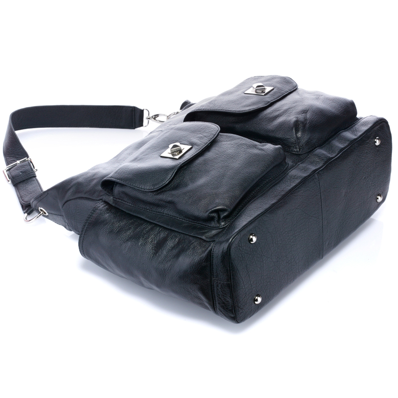 large capacity Baby Black Soft Italian Leather Diaper Bag Mummy Bag
