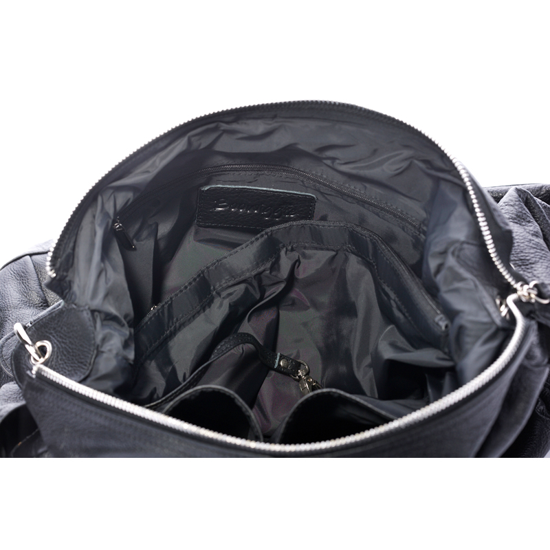 large capacity Baby Black Soft Italian Leather Diaper Bag Mummy Bag