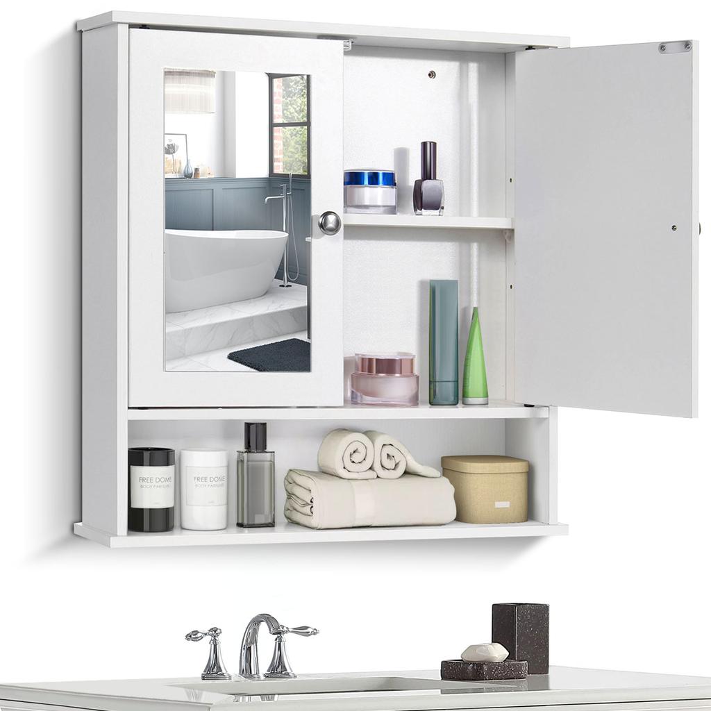 Buy White 2 Shelf Bath With Mirror Door Modern Bathroom Wall