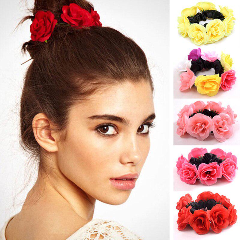 Buy Big Rose Flower Elastic Hair Bands Girls Tie Gum Fabric Rubber Band Crown Wedding Hair