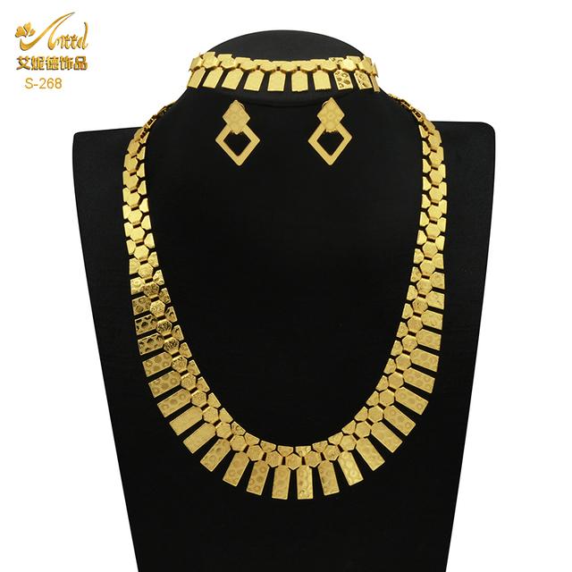 Cheap Gold Plated Jewelry Set for Women Bridal 24K Gold Color Necklace