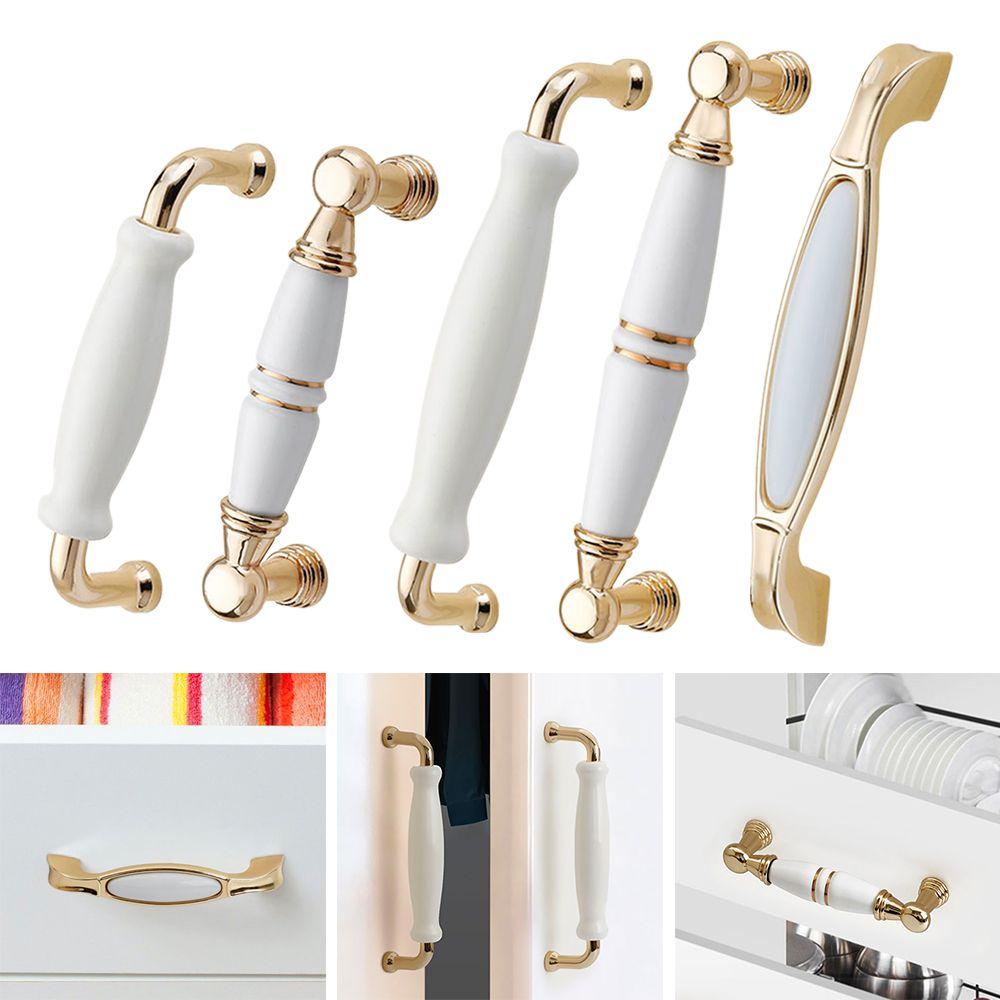 Cheap Kitchen Cupboard Gold White Drawer Knobs Ceramic Door Handles Furniture Hardware