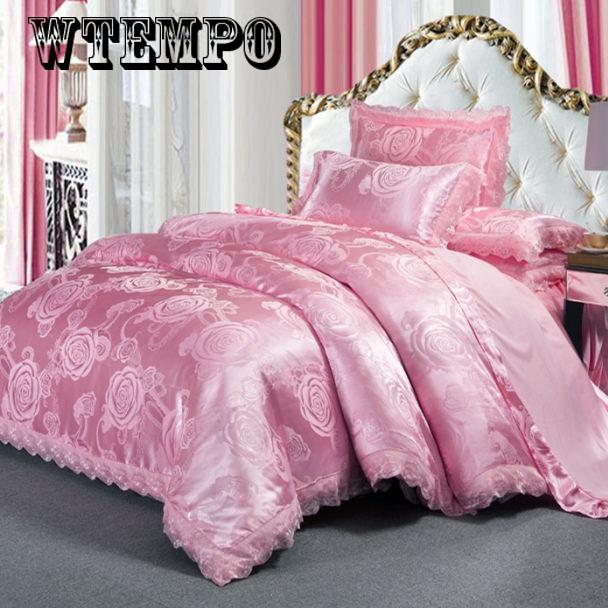 Buy 4pcs Luxury Jacquard Bedding Set Queen Size Bed Linen Silk Cotton Duvet Cover +Pillowcases