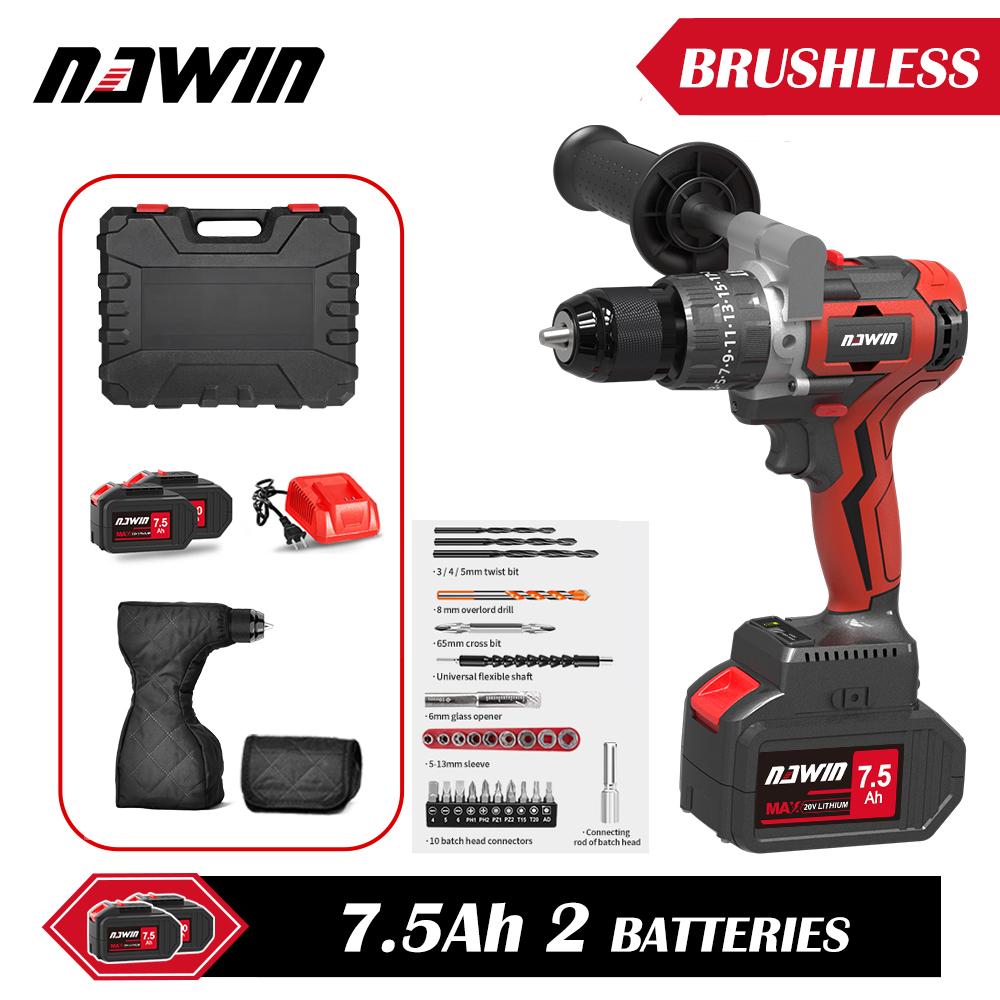 Cheap NAWIN 125NM Cordless Screwdriver Brushless Impact Drill 1/2" Ice