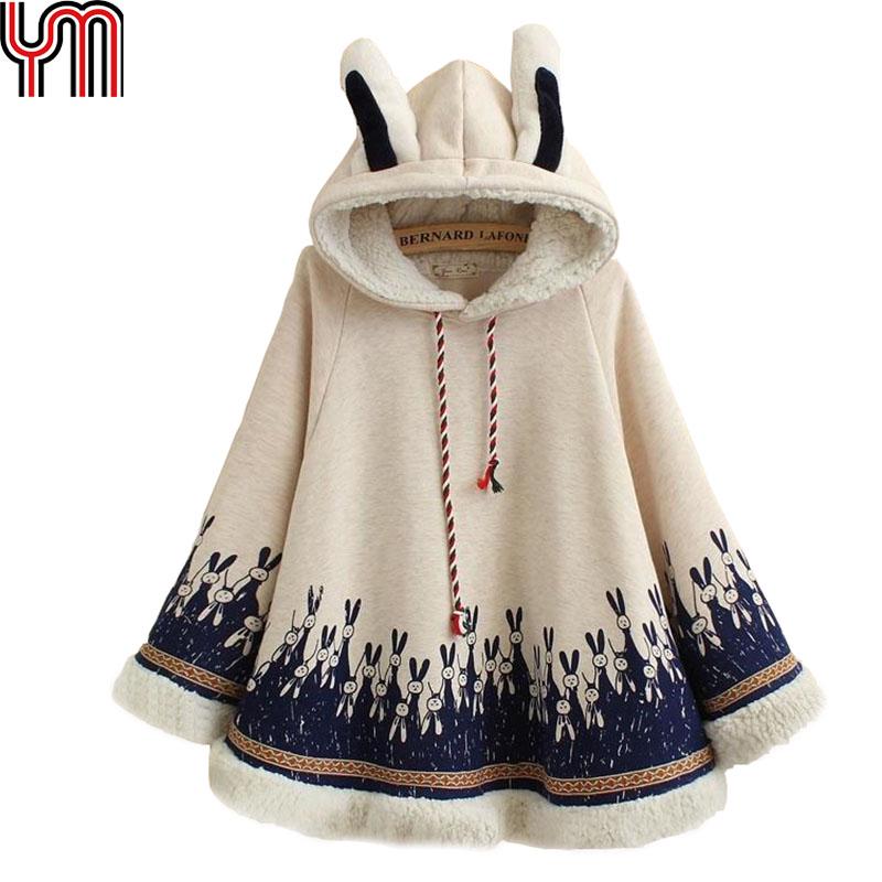 Buy Women Girls Fleece Cloak Kawaii Winter Coat Cute Cape Rabbit Ears