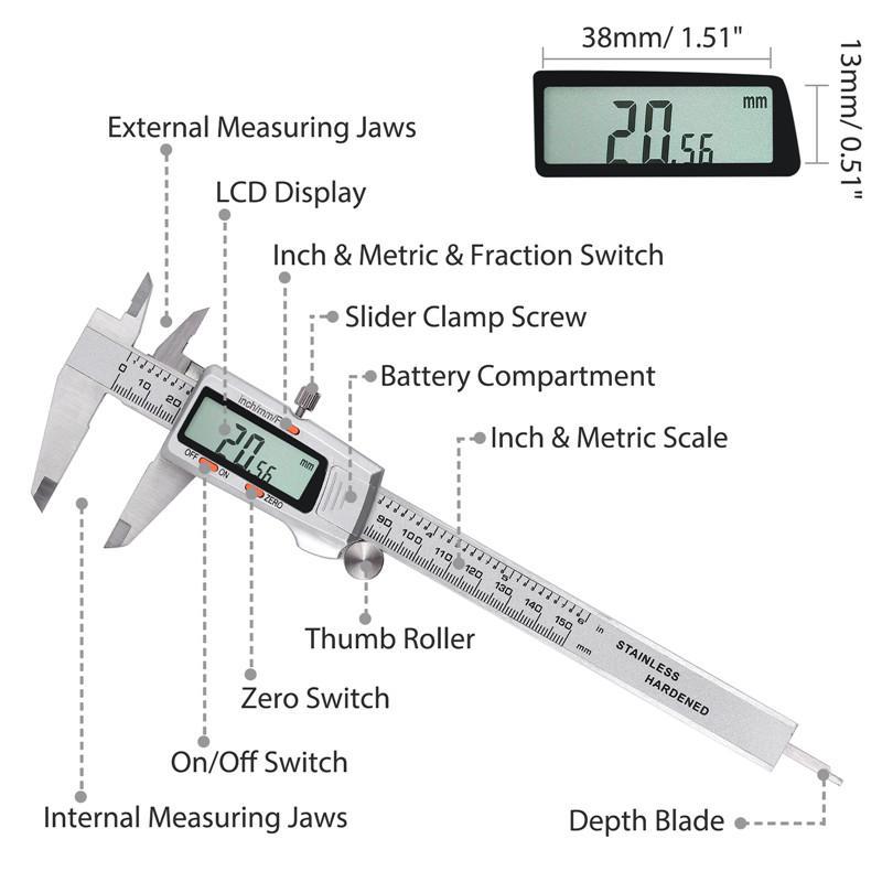 Dimensional Measurement Vernier Calipers Measuring Tool Stainless Steel