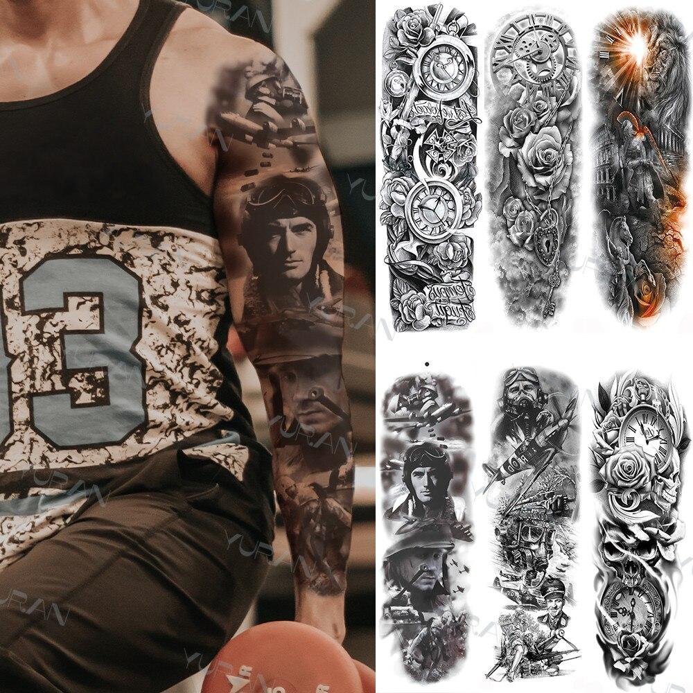 Buy Fighting Soldier Full Sleeve Temporary Tattoos For Women Men Samurai Lion Tatoos Sticker Fake Black Arm Clock Tattoo Realistic At Affordable Prices — Free Shipping, Real Reviews With Photos — Joom 1000_x_1000_jpg